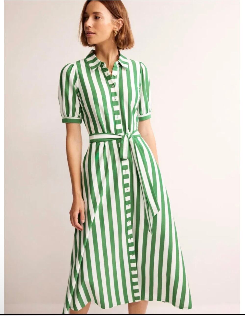 Boden Libby Jersey ShirtDress GreenWhiteStripe cruise brunch career coastal